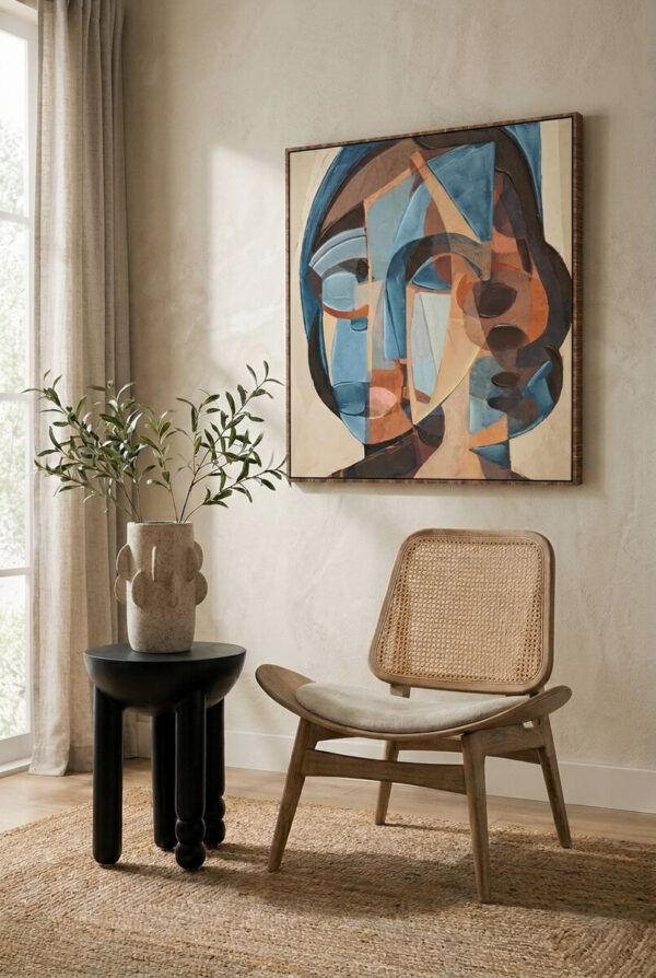 Vinsi Beige Fabric and Washed Elm Wood Chair with Cane Back