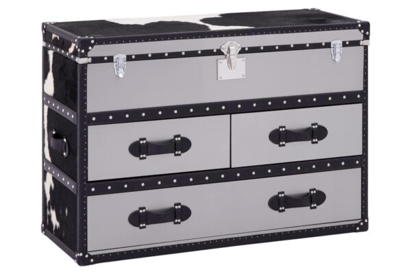 Kensington Townhouse Black And White Hair on Leather 3 Drawer Cabinet