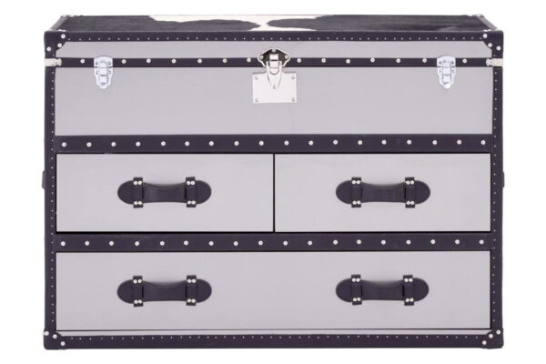 Kensington Townhouse Black And White Hair on Leather 3 Drawer Cabinet
