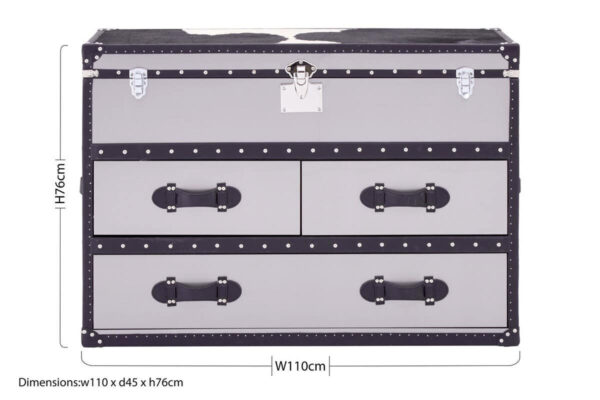 Kensington Townhouse Black And White Hair on Leather 3 Drawer Cabinet