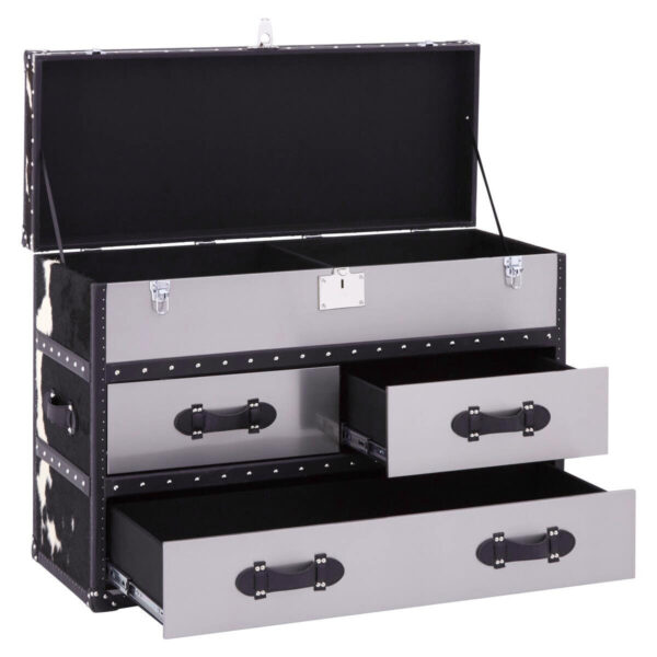 Kensington Townhouse Black And White Hair on Leather 3 Drawer Cabinet
