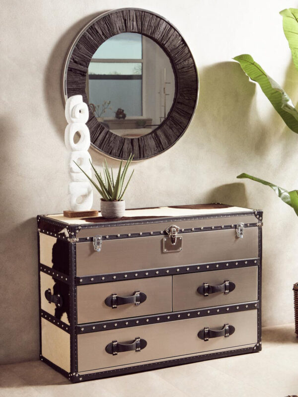 Kensington Townhouse Black And White Hair on Leather 3 Drawer Cabinet