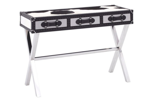 Kensington Townhouse Black And White Hair on Leather Console Table