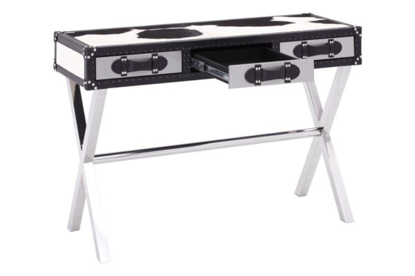 Kensington Townhouse Black And White Hair on Leather Console Table