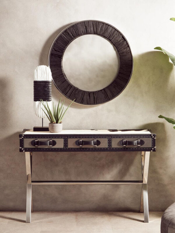 Kensington Townhouse Black And White Hair on Leather Console Table