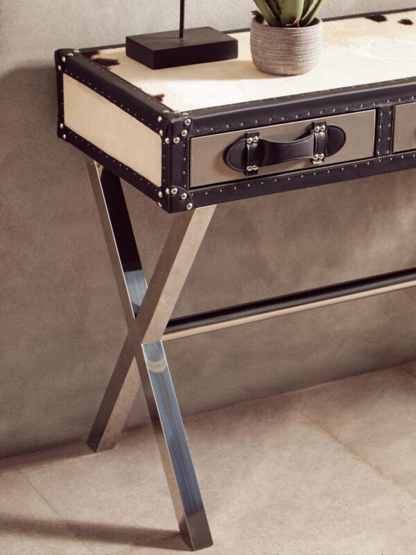 Kensington Townhouse Black And White Hair on Leather Console Table
