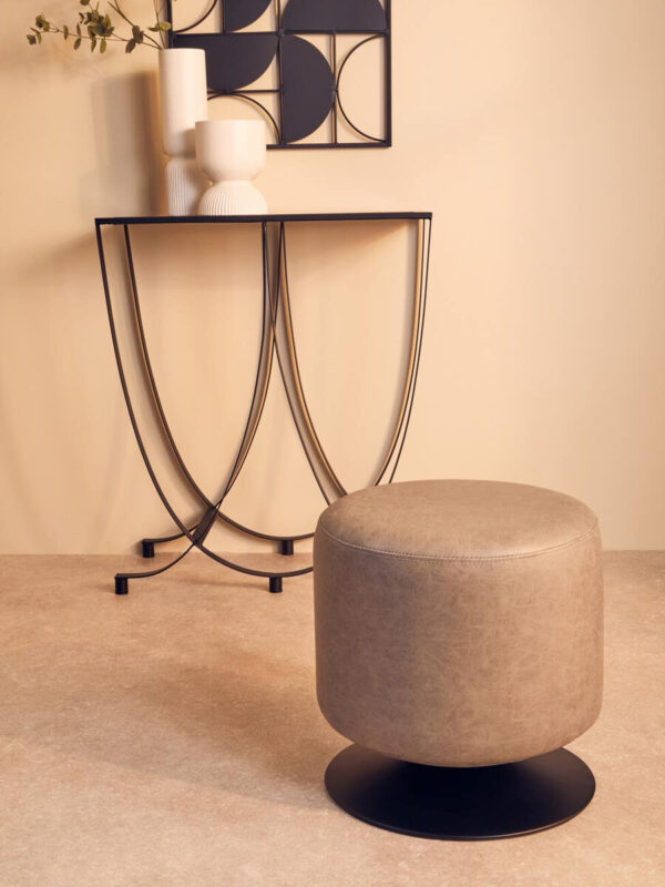 Dalston Ash Grey Faux Leather Pouffe
