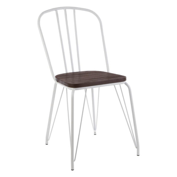 District White Metal Frame with Elm Wood Dining Chair
