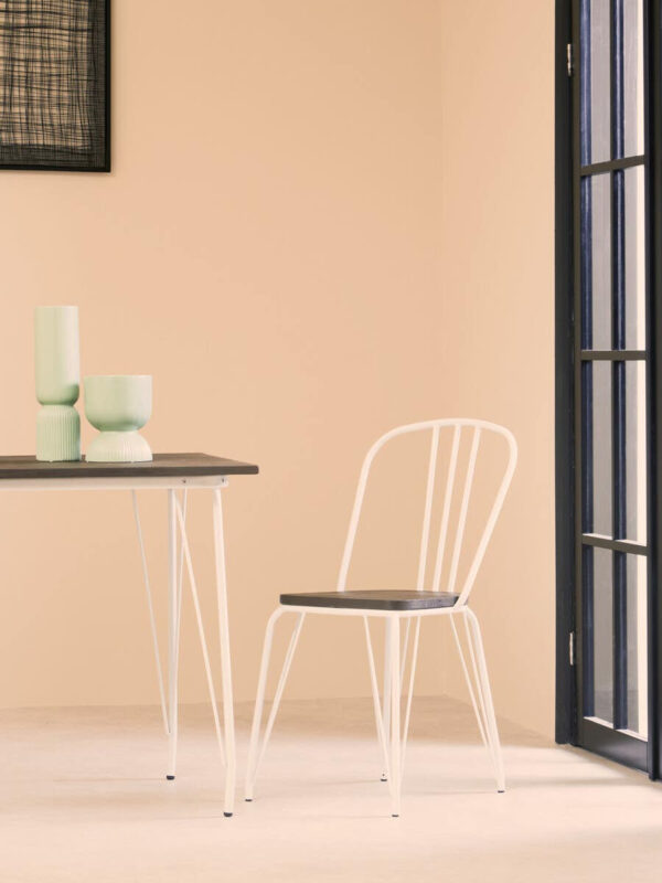 District White Metal Frame with Elm Wood Dining Chair