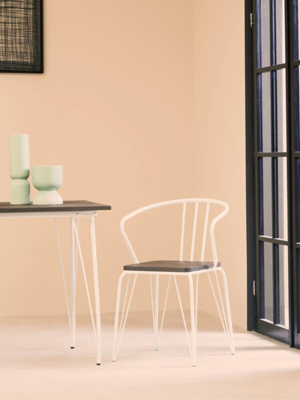 District White Metal And Elm Wood Armchair