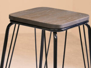 District Black Metal And Elm Wood Stool