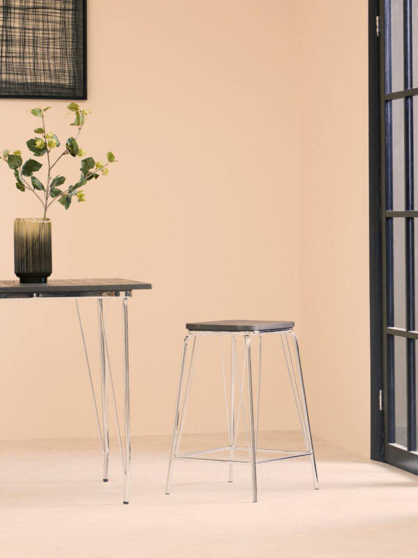 District Chrome Metal And Elm Wood Square Bar Stool