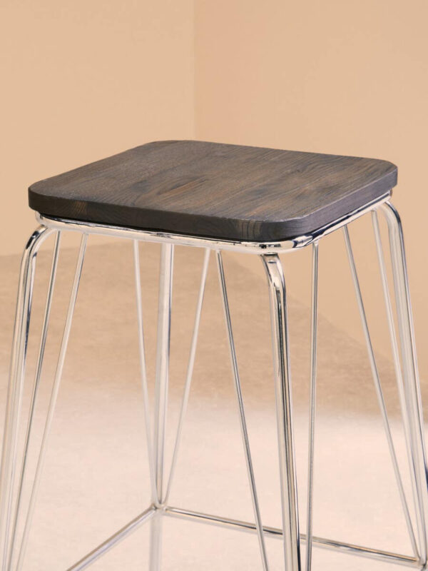 District Chrome Metal And Elm Wood Square Bar Stool