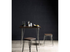 District Chrome Metal And Elm Small Wood Stool