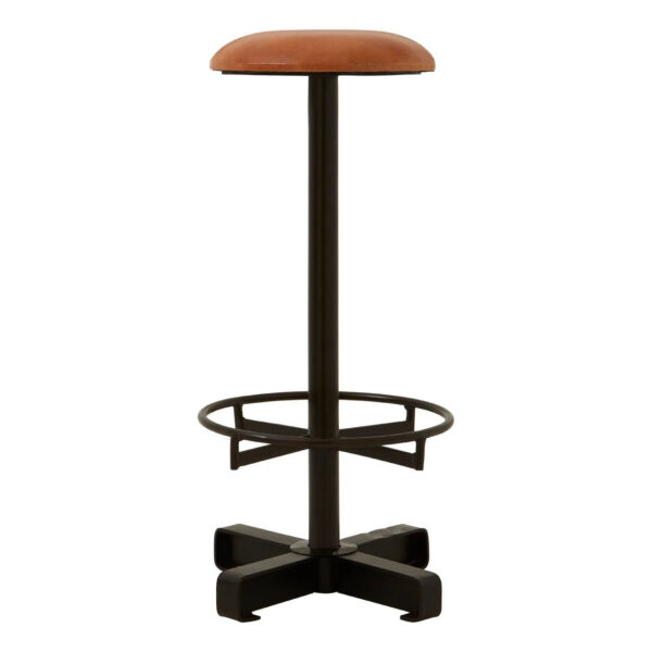 Buffalo Brown Leather Round Seat Bar Stool