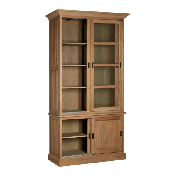 Lyon Oak Wood Tall Cabinet with Washed Grey Finish