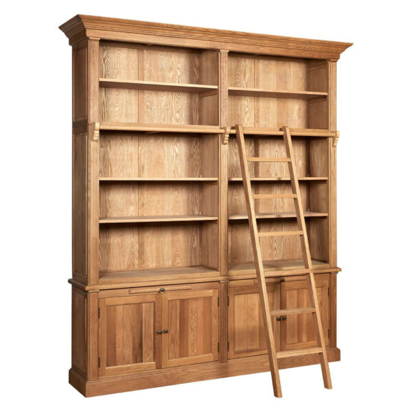 Lyon Wooden Finish 2 Section Bookcase With Ladder