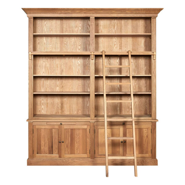 Lyon Wooden Finish 2 Section Bookcase With Ladder