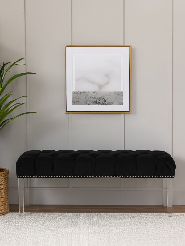 Clarence Black Velvet Bench with Acrylic Legs