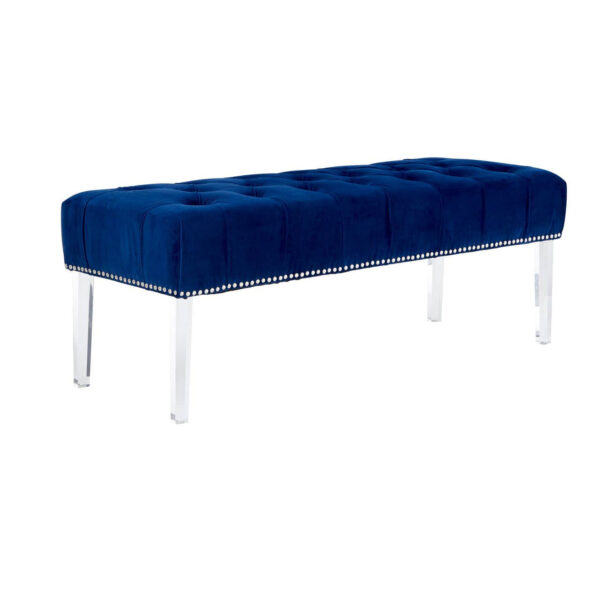 Clarence Blue Velvet Bench with Acrylic Legs