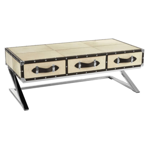 Kensington Townhouse Natural Hair on Leather Coffee Table with Drawers