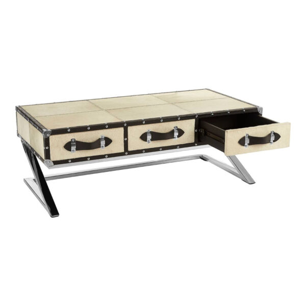 Kensington Townhouse Natural Hair on Leather Coffee Table with Drawers