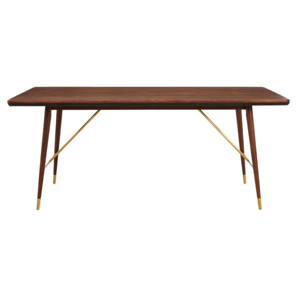 Kenso Walnut Wood And Brass Finish Base Dining Table