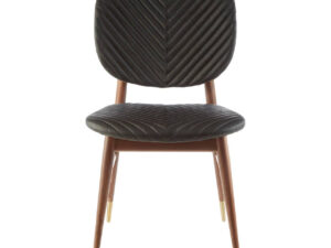Kenso Black Leather and Walnut Wood Dining Chair