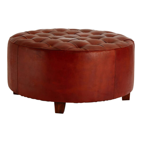 Buffalo Antique Brown Button Tufted Leather Ottoman