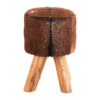 Inca Brown Hair on Leather Round Stool