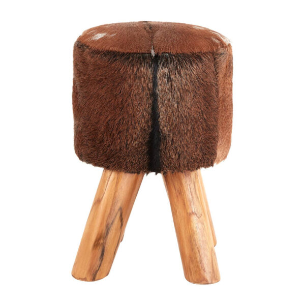 Inca Brown Hair on Leather Round Stool