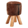 Inca Brown Hair on Leather Round Stool