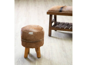 Inca Brown Hair on Leather Round Stool