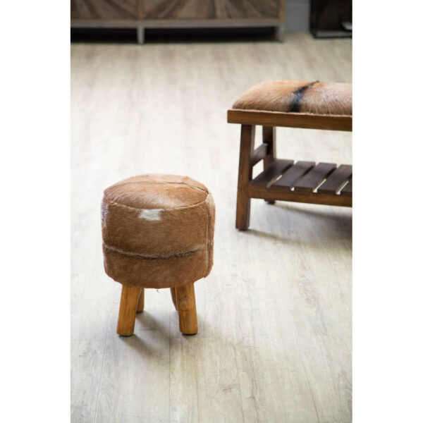 Inca Brown Hair on Leather Round Stool