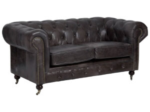 Victor Dark Grey Brown Leather Chesterfield 2 Seat Sofa