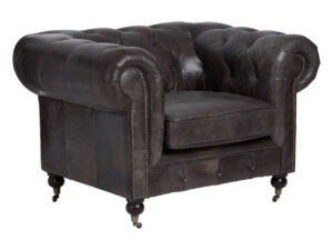 Victor Dark Grey Brown Leather Chesterfield Chair