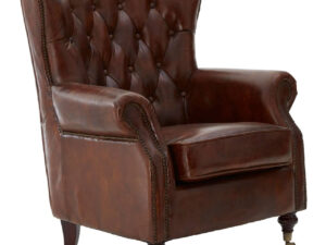 Victor Brown Leather Scroll Armchair