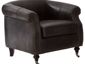 Victor Dark Grey Brown Leather Curved Armchair