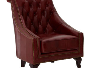 Victor Deep Red Leather Lounge Chair with Tufted Back