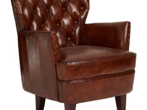 #Victor Brown Leather Armchair with Button Tufted Back