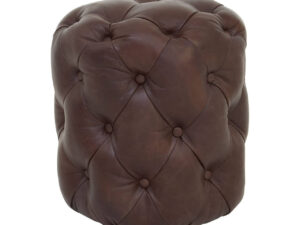 Victor Button Tufted Brown Leather Stool
