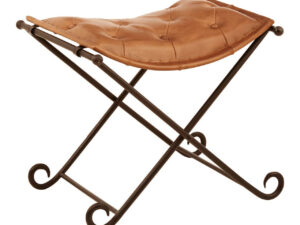 Buffalo Brown Leather and Iron Folding Stool