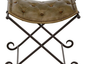 Buffalo Grey Leather And Iron Stool