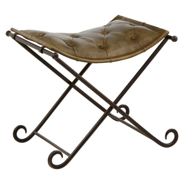 Buffalo Grey Leather And Iron Stool