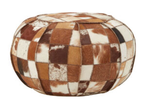 Buffalo Brown and Cream Hair on Leather Patchwork Pouffe