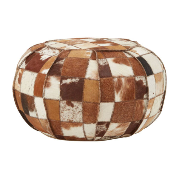 Buffalo Brown and Cream Hair on Leather Patchwork Pouffe