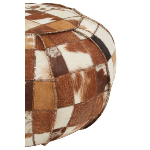 Buffalo Brown and Cream Hair on Leather Patchwork Pouffe