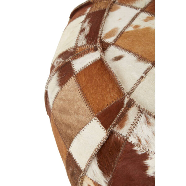 Buffalo Brown and Cream Hair on Leather Patchwork Pouffe