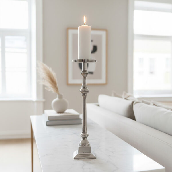 Kensington Townhouse Rough Nickel Finish Large Floorstanding Candle Holder