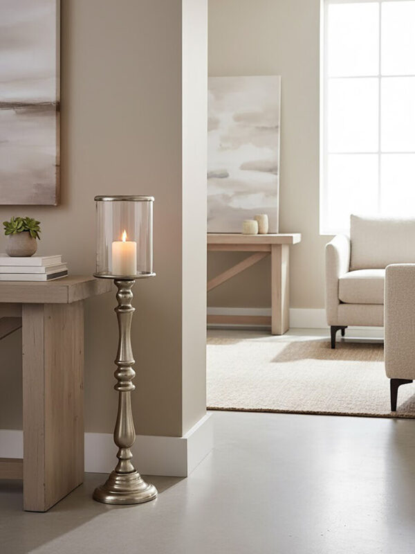 Kensington Townhouse Nickel Finish  Small Floorstanding Candle Holder